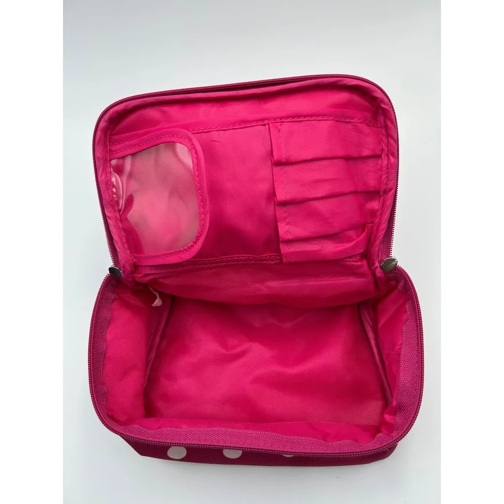 Modella Pink Polka Dot Makeup Bag Travel Cosmetic Case Organizer with Handle